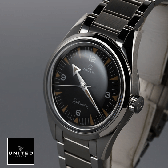 Omega Seamaster 220.10.38.20.01.002 Black Dial Replica side view gray background
